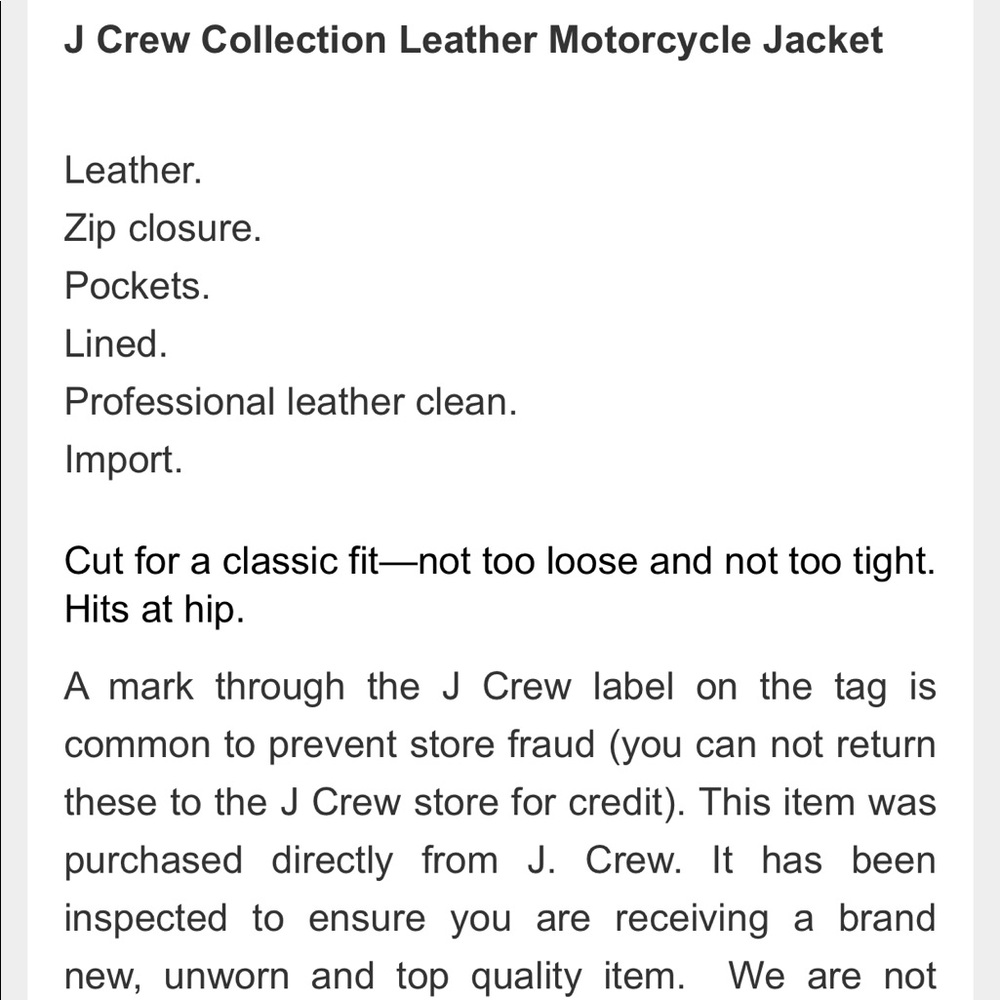 J Crew Collection Leather Motorcycle Jacket NEW - Picture 4 of 4